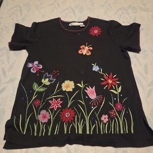 Floral Embroidered Black Vintage Shirt